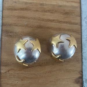 80’s Norma jean gold stars silver toned round clip on earrings